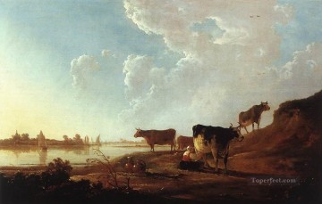  del pintura - Escena del río con la ordeñadora pintor rural Aelbert Cuyp